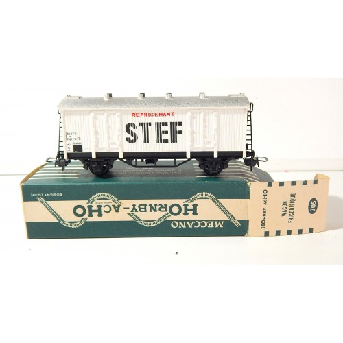 HORNBY WAGON COUVERT A ESSIEUX STEF FRIGORIFIQUE EN BOITE VERTE REF 705