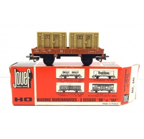 JOUEF WAGON PLAT A ESSIEUX AVEC DEUX CONTAINERS SNCF EN BOITE CARTON 645 HO