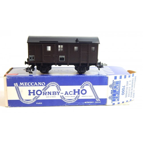 Ref 7000 HORNBY WAGON COUVERT A ESSIEUX FIN CONVOIE + ECLAIRAGE SANS BOITE HO