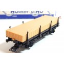 REF 7172 HORNBY WAGON PLAT A RIDELLES + CHARGEMENT EN BOITE BLEU HO