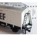 UN WAGON HORNBY COUVERT STEF A BOGIES EN BOITE BLEU HO REF 7250