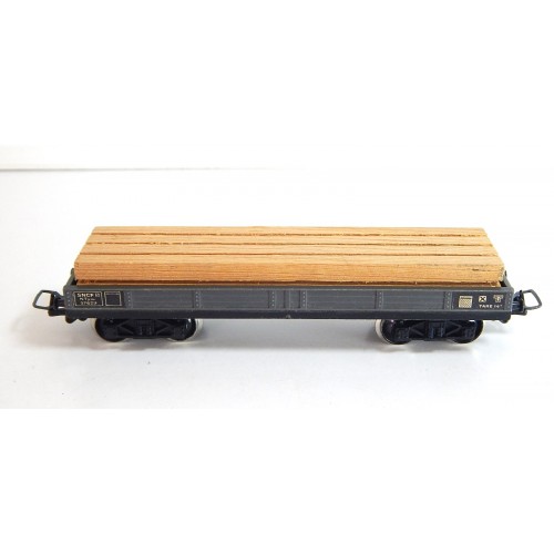 JOUEF WAGON PLAT TP GRIS A BOGIES CHARGER DE BOIS HO SANS BOITE