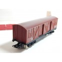 Réf 6530 JOUEF WAGON COUVERT MARRON A BOGIES HO BOITE CRISTAL