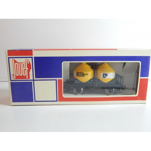 Réf 6421 WAGON CIMENTIER JAUNE A ESSIEUX CIMENT FRANCAIS JOUEF HO EN BOITE BBR