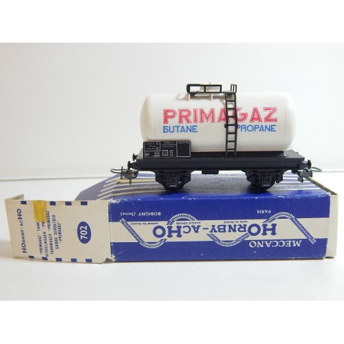 REF 702 HORNBY WAGON CITERNE PRIMAGAZ BLANC EN BOITE BLEU REF 702 N°2