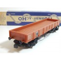 UN WAGON HORNBY PLAT A BOGIES RIDELLES BASSES EN BOITE BLEU HO REF 727 N°2