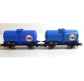 JOUEF LOT DE DEUX WAGONS CITERNE FINA BLEU A ESSIEUX METAL HO SANS BOITE