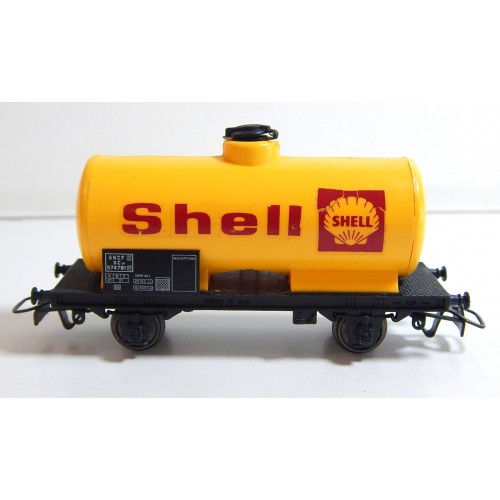 JOUEF WAGON CITERNE JAUNE SHELL A ESSIEUX MARQUAGE UN COTE HO SANS BOITE