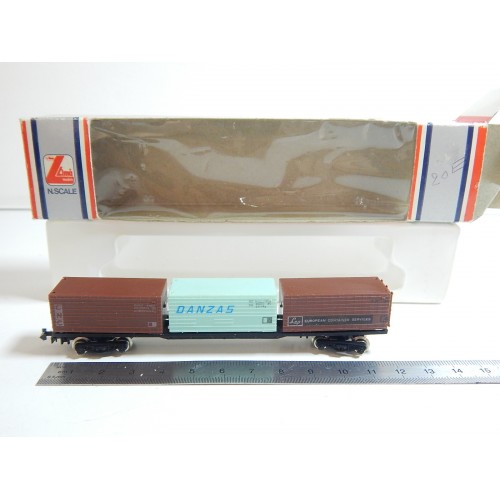 320485 LIMA WAGON PLAT 3 CONTENEURS CNC DANZAS EN BOITE ECHELLE N 1/160