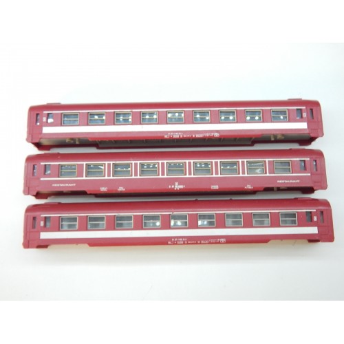 ref 16669 JOUEF LOT DE 3 CAISSE ET CHASSIS AVEC VITRE VOITURE UIC + RESTAURANT HO