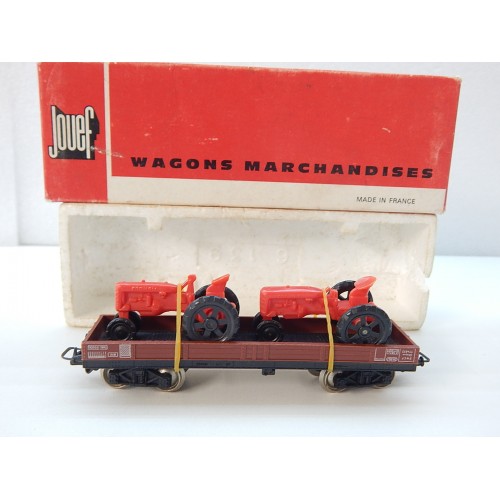 JOUEF WAGON PLAT A BOGIES HO EN BOITE ROUGE REF 6520 B