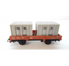 JOUEF WAGON PLAT MARRON DEUX CONTENEURS GRIS SNCF HO SANS BOITE