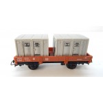 JOUEF WAGON PLAT MARRON DEUX CONTENEURS GRIS SNCF HO SANS BOITE