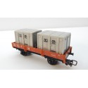 JOUEF WAGON PLAT MARRON DEUX CONTENEURS GRIS SNCF HO SANS BOITE