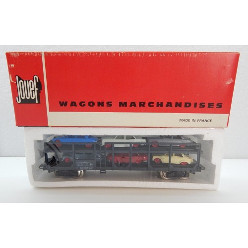 JOUEF WAGON STVA NOIR AVEC 6 VOITURES HO EN BOITE ROUGE NEUF BLISTER REF 6540