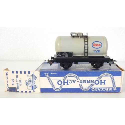 REF 7100 HORNBY WAGON CITERNE ESSO GRIS EN BOITE BLEU