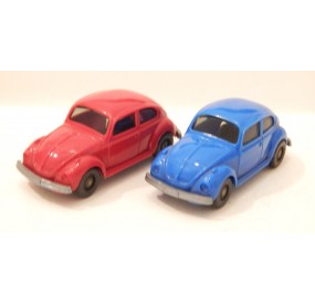 WIKING 2 VEHICULES VW COX 1300 BLEU ET ROUGE HO SANS BOITE