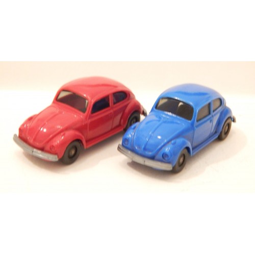 WIKING 2 VEHICULES VW COX 1300 BLEU ET ROUGE HO SANS BOITE