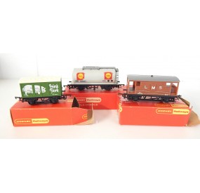 17310 LOT DE 3 WAGONS MARCHANDISE HORNBY RAILWAY HO EN BOITE