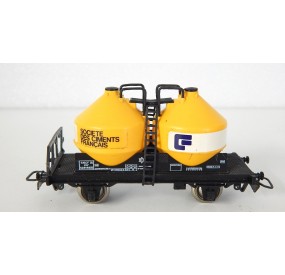 UN WAGON CIMENTIER JAUNE A ESSIEUX CIMENT FRANCAIS JOUEF HO SANS BOITE