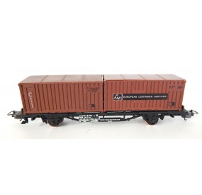 LIMA WAGON PLAT A ESSIEUX CONTENEUR MARRON HO SANS BOITE