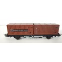 LIMA WAGON PLAT A ESSIEUX CONTENEUR MARRON HO SANS BOITE